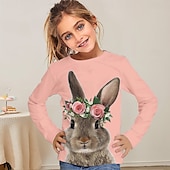 billiga Flickans 3D-djur-Påsk Flickor 3D Grafisk Djur Kanin T-shirt Långärmad Vår Höst Mode Grundläggande Barn 4-12 år Rund hals Utomhus Ledigt Dagligen Normal