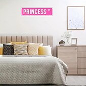 cheap Wall Accents-1PC Princess St Pink Metal Tin Sign 16 X 4 Inch Funny Signs For Dorm Teen Room Decor Aesthetic Room Decor Cute Room Decor For Teen Girls