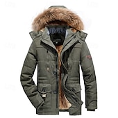 baratos Blusões e Parkas para Homem-Homens Jaqueta de Inverno Casaco de lã Jaqueta casual Diário Férias Térmico / Quente Bolsos Tosão Outono &amp; inverno Tecido Moda Roupa de rua Com Capuz Padrão Preto Azul Royal cáqui Verde Tropa Casaco
