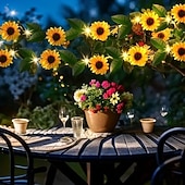 olcso Napelemes-Dekor Napraforgó Indás Girland Fények Esküvői Party Ünnepi Tündér Fények Napelemes Kültéri Vízálló Rattan Levél Fényfüzérek 2.5m 30LED Pavilon Erkély Udvar Party Dekoráció