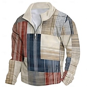 billiga Geometriskt mönster-Herr Grafisk Lappverk Huvtröjor Kvartströja med dragkedja Långärmad Tröja Hög krage Dagligen Ledigt Vintage retro 3D-tryck Semester Utekväll Streetwear Mönster Vår &amp; Höst