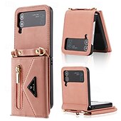 お買い得  サムスン用ケース-電話 ケース 用途 Zフリップ6 Z Flip 5 Z Flip 4 Z Flip 3 バックカバー スタンド付き ジッパ－ ストラップ付き レトロ風 TPU PUレザー