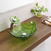 billiga Fristående tvättställ-Badrums sink / Badrumskran / Badrums Monteringssing Nutida - Härdat Glas Rektangulär Vessel Sink