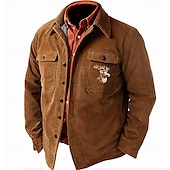 abordables veste chemise homme-Homme Cowboy Chemise en Velours Côtelé Veste chemise Surchemise manche longue Rétro Vintage Tribal Quotidien Automne hiver Col rabattu Chemises à col Boutons Impression 3D 2 poches 1 pc Vert Véronèse