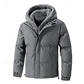 billige Dunjakker og parkaser til herrer-Herre Vinterjakke Pufferjakke Fleece-jakke Polstret 2 i 1 falske to stykker Polyester Hette Lomme utendørs Stevnemøte Fritid / hverdag Normal Mote Fritid Hold Varm Vindtett Vinter عادي Mørkegrå Svart