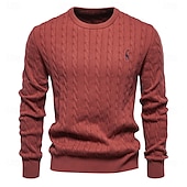 economico maglione pullover da uomo-maglione da uomo in cotone con ricamo giraffa, girocollo, classico pullover lavorato a maglia con motivo a torsione per uomo