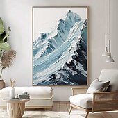 abordables Peintures paysages-peinture enneigée bleue et blanche peinture de montagne faite à la main œuvre d&#039;art texturée épaisse peinture à l&#039;huile couteau à palette peint à la main peinture de montagne peintures à l&#039;huile 3D