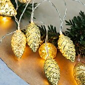 abordables Guirlandes lumineuses à piles-Guirlande lumineuse de Noël 3 m à 20 LED en forme de pomme de pin dorée et argentée pour sapin de Noël d&#039;intérieur, décoration lumineuse du festival