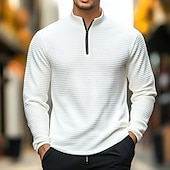 cheap Vacation-Men&#039;s Waffle Polo Shirt Waffle T Shirt Sports Outdoor Cycling / Bike Standing Collar Quarter Zip Long Sleeve Fashion Modern Solid Color Knitted Spring &amp;  Fall Standard Fit Light Blue Black White Dark