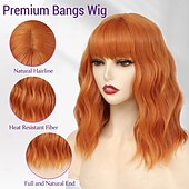 economico Parrucche trendy sintetiche-parrucche corte ondulate con frangia per donne parrucche caschetto ricce parrucche lunghe fino alle spalle per donne bianche parrucche sintetiche per costumi da donna con frangia per cosplay