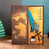 preiswerte Mal-, Zeichen- und Künstlerbedarf-1 Set Geschenkbox, Federkiel, Kalligraphie-Stift und Tintenschreiber-Set, antikes Schreiben, Quilt-Tintenfeder, mechanisches Getriebe, Steampunk-Federkiel zum Zeichnen, Signieren und für