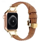 billiga Apple Watch-band-Läderband Kompatibel med Apple Watch klockband 38mm 40mm 41mm 42mm 44mm 45mm 49mm Elastisk Bling Diamond Fjärilsspänne Äkta Läder Strass Ersättningsurband för iwatch Ultra 2 Series 9 8 7 SE 6 5 4 3 2