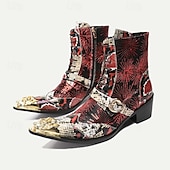 baratos Botas de couro premium-Botas de Motocicleta em Couro de Vaca Premium Masculinas com Cadarço e Fivela de Dragão com Ponta Dourada Padrão de Pele de Cobra e Lantejoulas–Estilo Western Ousado para Eventos de Motocicleta e