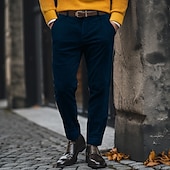 cheap Slim-Men&#039;s Dress Pants Corduroy Pants Winter Pants Trousers Slacks Pocket Plain Comfort Breathable Outdoor Daily Going out Fashion Casual Black Navy Blue