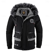 billige Sportjakke-Herre Vinterjakke Sport Coat Turjakke Parkas Sport &amp; Utendørs Camping &amp; Vandring Vanntett Vindtett jakke Pelskanter Høst Vinter Helfarge Aktiv Med hette Normal Svart Hvit Jakker