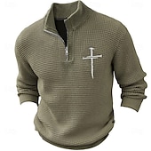 abordables jerseys estampados hombre-Hombre cristiano Suéter de punto Jersey con cremallera Suéter Polo Cuello con cremallera Retro Antiguo Casual Ropa de fiesta de noche Diario Bordado Tejido en Punto Cálido Manga Larga Otoño Invierno