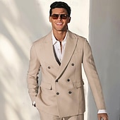 preiswerte Herren Elite Oberbekleidung-Herren Anzüge Formell Hochzeit Jahrestag Gefüttert Täglich Party Frühling &amp; Herbst Herbst Polyester Einfarbig Knöpfe Thermowarm Bequem Doppelreihig Blazer Hellkaki