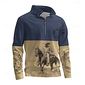 abordables Sudaderas 3D para hombre-Hombre Graphic Cowboy Sudaderas Sudadera con un cuarto de cremallera Manga Larga Camisa de entrenamiento Escote Chino Diario Casual retro de la vendimia Impresión 3D Vacaciones Noche Ropa de calle
