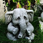 cheap Garden Sculptures&amp;Statues-Elephant Figurine Ornament - Resin Animal Garden Statue for Outdoor, Patio, Home Decor - Versatile Hanging Attachment for All Season Celebrations Including Christmas, Halloween, Easter