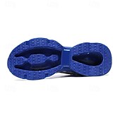 cheap Men's Running Shoes-Men's Blue Athletic Sneakers with Unique Hollow Sole Design, Breathable Knit Upper, and Flame Detail – Lightweight Running Shoes with Orange Accents