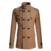 billiga Trenchcoat för män-Herr Peacoat Trenchcoat Dagligen Semester Höst vinter Polyester Håller värmen Ytterkläder Kläder Mode Klassisk Slät Ficka Hög krage Dubbelknäppt