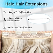 cheap Clip in Extensions-Invisible Wire Hair Extensions  Secret Hair Extensions with Adjustable 4 Clips Soft Transparent Lace Natural Long Wavy Hair Extensions for Women