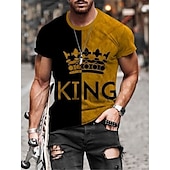 billige T-skjorter med 3D-trykk til herrer-Herre Bokstaver skjøting King T skjorte T-skjorter Kortermet T skjorte 3D-utskrift Crew-hals Skjorte Årgang Elegant og moderne Grunnleggende Avslappet Daglig Svart / Gul Svart / Grå Hvit Klær Store