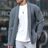 preiswerte Herren Strickjacke-Herren Strickjacke Strickpullover Gerippt Stricken Standard Knopf hoch Seitentaschen Feste Farbe Kargen Modisch Klassisch Freizeitskleidung Verabredung Bekleidung Herbst Winter Schwarz Grün M L XL