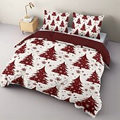 baratos Roupa de Cama de Natal-capa de edredom de natal com design de árvore de natal vermelha roupa de cama festiva 100% algodão macio e aconchegante para decoração sazonal de quarto queen king size