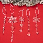 お買い得  装飾品-18個のクリスマスツリークリア吊り下げオーナメント、透明アクリルつららと雪の結晶のクリスマスデコレーション、ホリデーツリー吊り下げ装飾