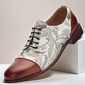 cheap Jacquard shoes-Men&#039;s Faux Leather and Jacquard Oxford Shoes - Vintage Lace-Up Dress Shoes with Crane Print for Formal and Casual Wear