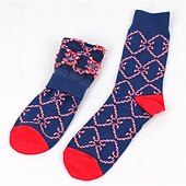 billiga herrstrumpor-Herr 5 par Multipack Socka Crew strumpor Vardagliga strumpor Julstrumpor Rubinrött Marinblå Färg Julgran Jul Dagligen Semester Medium Höst Vinter Mode Ledigt