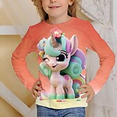 cheap Girl&#039;s 3D Cartoon-Girls&#039; 3D Graphic Unicorn T shirt Tee Long Sleeve Spring Fall Fashion Basic Kids 4-12 Years Crew Neck Outdoor Casual Daily Regular Fit