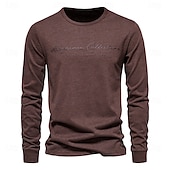 cheap Basic T shirts-100% Cotton Long Sleeve Men&#039;s T-shirt Solid Color Letter Print Casual T shirts for Men New Spring Tops Tee Men Clothing