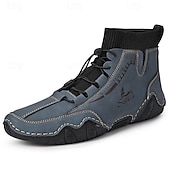 abordables Bottines-bottines décontractées en similicuir marron clair pour hommes avec détails cousus à la main, tige en tricot et lacets à bascule réglables - conception confortable et robuste pour l&#039;extérieur et le quotidien