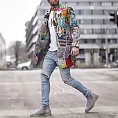 billiga lättviktsrock för män-Herr Graffiti Landsflagga Vinterkappa Rock Kappa Håller värmen Andningsfunktion Bekväm Mode Streetwear Affär Arbete Klä till Jobbet Utekväll Ficka Mönster Höst vinter Nedvikt Långärmad Grå