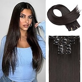 voordelige Clip-in-extensies-Recht Klemmen Synthetisch haar Lang Haarextensies Clip-in 6 stuks / pak Zacht Glad Hittebestendig Dames
