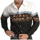 billiga västernskjortor för män-Herr Djur Häst Grafiska tryck Skjorta Västerländsk skjorta Cowboyskjorta Långärmad Mode Designer Ledigt Utomhus Dagligen Höst vinter Nedvikt Mönster Button-Down Vit Svart / Grön Ljusgrön Svart / Brun