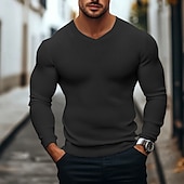 ieftine Tricou din tricot cu nervuri-Bărbați Tricou Cămașă musculară Tricou din tricot cu nervuri Tee Top Manșon Lung În V Vară Simplu Pit Strip Modă Designer De Bază Striat Vacanță Stradă Ieșire Negru Alb Vișiniu Top tricou pentru