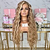 voordelige Pruiken van echt haar, met kanten voorzijde-Onverwerkt maagd haar 4x13 Sluiting Pruik Middelste stuk Braziliaans haar Golvend Blond Meerkleurig Pruik 130% 150% Haardichtheid Glad Haar met highlights / balayage Natuurlijke haarlijn Voor Dames