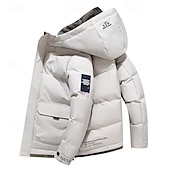 billiga Herrdunjackor och -parkas-Herr Vinterkappa Pufferjacka Quiltad jacka Vadderad Huva Fritid Sport Utekväll Vindtät Höst vinter Enfärgad / vanlig färg Svart Blå Kaki Pufferjacka