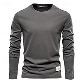 preiswerte Basic-T-Shirts-Männlich Langarm Runden Frühling &amp; Herbst Einfarbig Lässig Alltagstauglich Dunkelgrau Weiß Schwarz Top T-Shirt für Herren