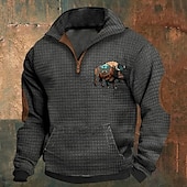 levne Základní mikiny_-Pánské Waffle mikina Mikina Čtvrtletní mikina na zip Černá Námořnická modř Khaki Tmavě šedá Šedá Poloviční zip Grafika Kráva Tisk Slátanina Přední kapsa Čtvrtletní zip Denní Dovolená Jdeme ven Šik