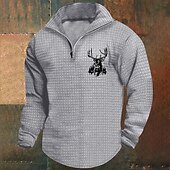 baratos Suéteres básicos-Homens Moletom Waffle Moletom Moletom com zíper Branco Vinho Verde Tropa Cáqui Cinza Claro Meio Zíper Gráfico Imprimir Imprimir Quarter Zip Natal Diário Feriado Outras estampas Roupa de rua Casual