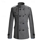 billiga Trenchcoat för män-Herr Peacoat Trenchcoat Dagligen Semester Höst vinter Polyester Håller värmen Ytterkläder Kläder Mode Klassisk Slät Ficka Hög krage Dubbelknäppt