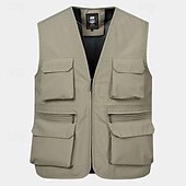 cheap Men&#039;s Vest-Men&#039;s Vest Gilet Fishing Vest Hiking Vest Daily Date Vacation Fashion Casual Spring &amp;  Fall Mesh Pocket Polyester Breathable Comfortable Plain Zipper V Neck Regular Fit Black Yellow Red Navy Blue Vest