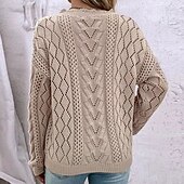 billige Grafiske mønstre og detaljer-Dame Genser Pullover genser Fritid Geometrisk Heklet V-hals V-hals Langermet Vanlige topper Strikke utendørs Daglig Helg Hvit Kakifarget Høst Vinter