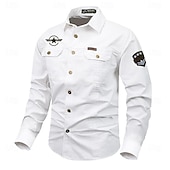 Men's Solid Color Work Shirt Western Shirt Cargo Shirt Long Sleeve Casual Tactical Sports & Outdoor Going out Winter Spring & Fall Turndown Print Black White Red Blue Khaki 18