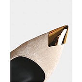 abordables Talons Aiguilles-Escarpins à talons aiguilles en velours beige pour femmes avec bout pointu doré – escarpins de luxe pour fêtes et occasions spéciales