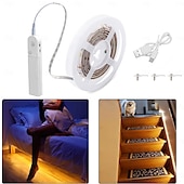 cheap USB Strip Lights-Motion Sensor LED Light Strip 1-2.5 Meters, Rechargeable Battery Box, Indoor Motion-Activated Light for Wardrobes, Stairs, Cabinets, Counters, and Beds (Batteries Not Included)